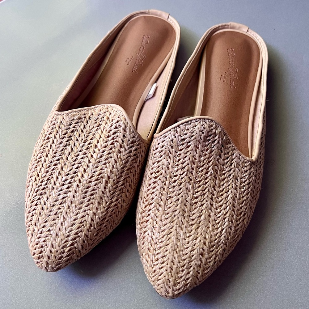 Tan Woven Slip-On Mules